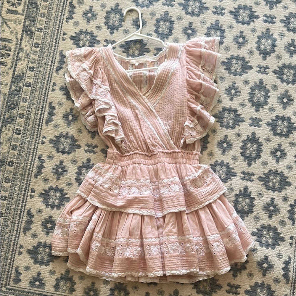 Loveshackfancy Pink Ruffled Dress with Lace Details